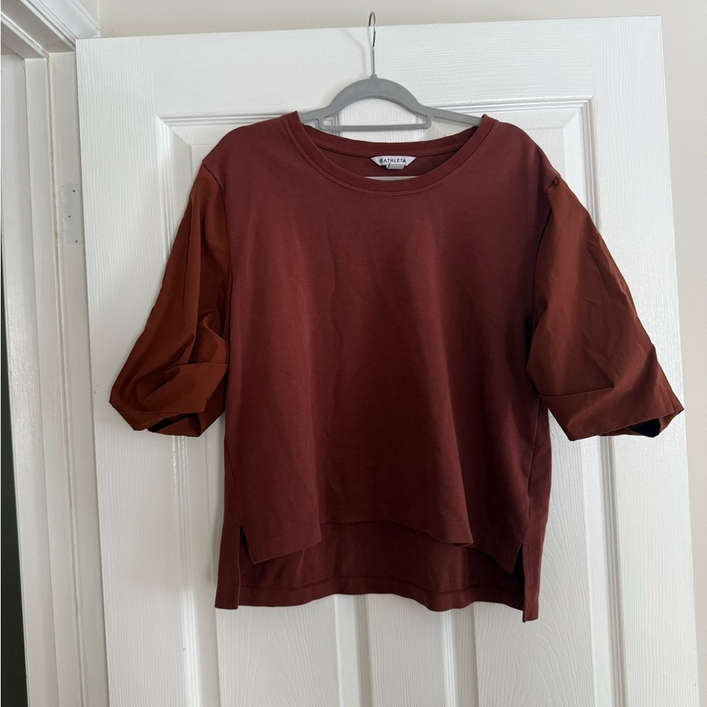 Athleta Women’s Harlow Hybrid Tee Ancient Mahogany Clay Brown Top Size Large